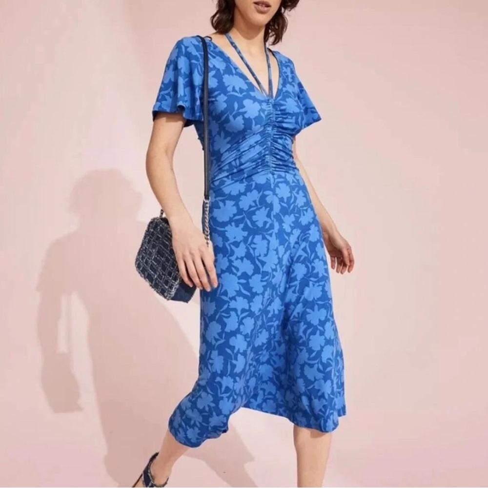 π Michael Kors Blue Floral Midi Dress β Flutter Sleeve Sundress, XL, NWT π - Picture 2 of 13